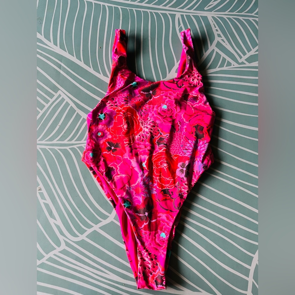 Reina Olga pink Floral Funky Print One-Piece Swimsuit Size 1 - Picture 5 of 7